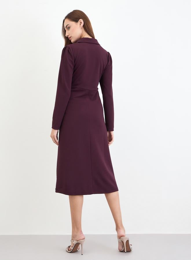 Styli Women Burgundy Polo Neck A-Line Midi Dress - Image 4